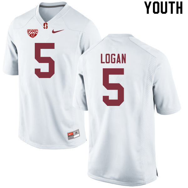 Youth #5 Donjae Logan Stanford Cardinal College Football Jerseys Sale-White - Click Image to Close